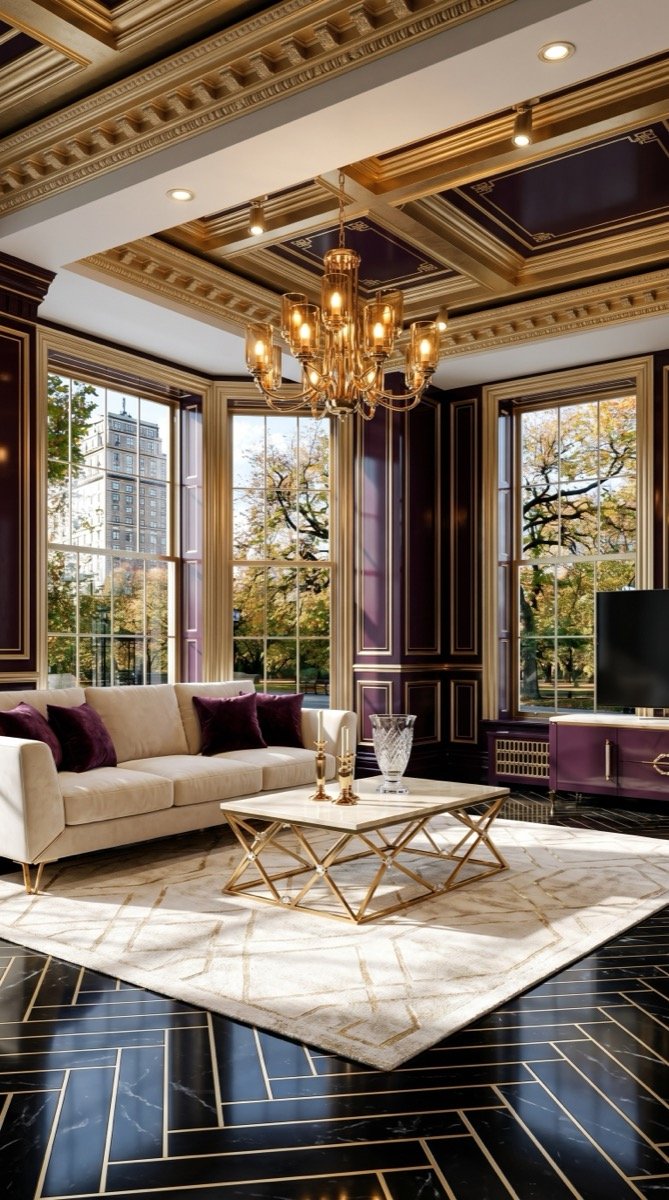 Aubergine Gold Interior Design with AI: 15 Room Designs