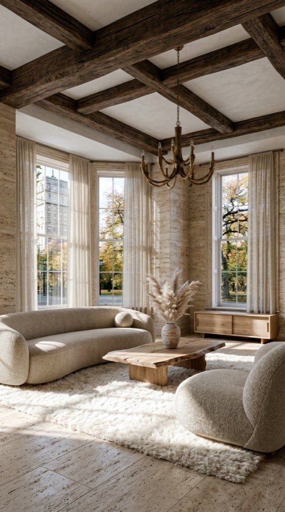 Boucle Travertine Interior Design with AI: 15 Room Designs
