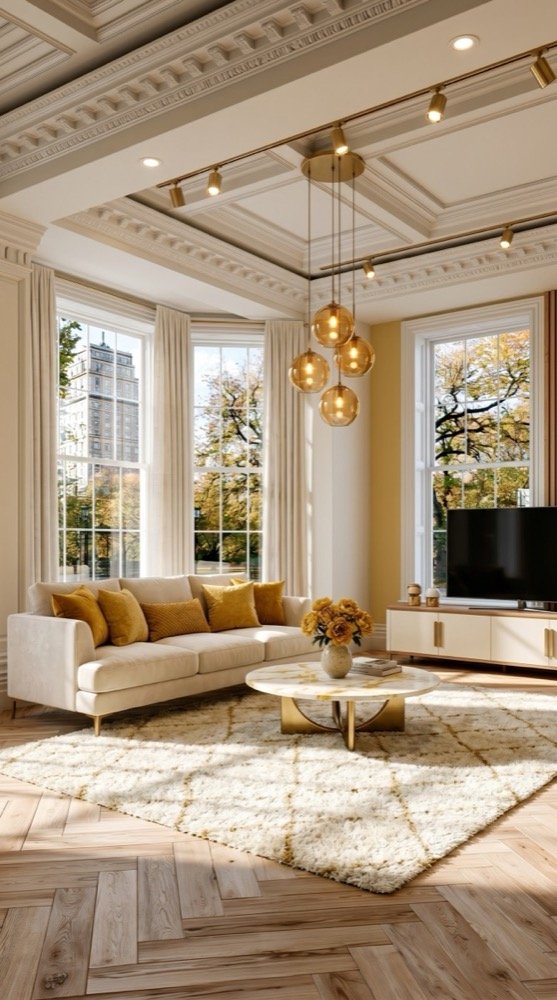 Warm mustard living room with confident colour and cosy textures