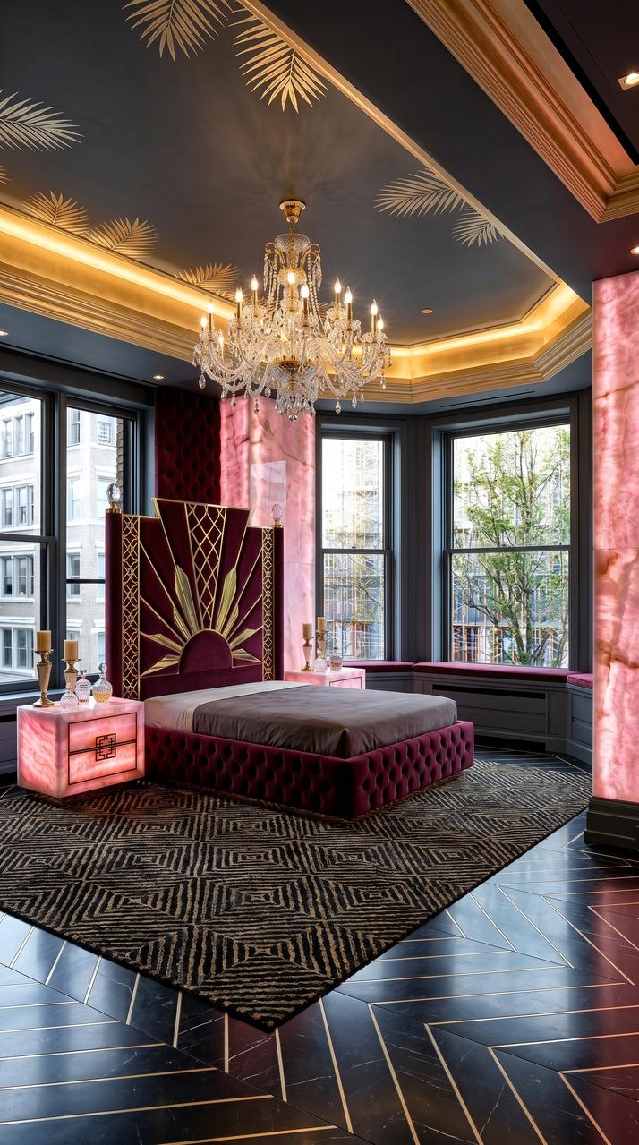Luxe onyx pink bedroom with soft colour, refined finishes, and elegant modern proportions