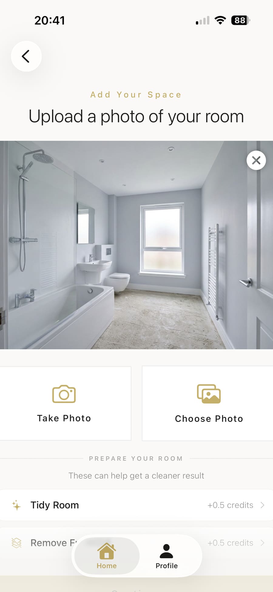 Selecting your photo or taking a photo of your bathroom