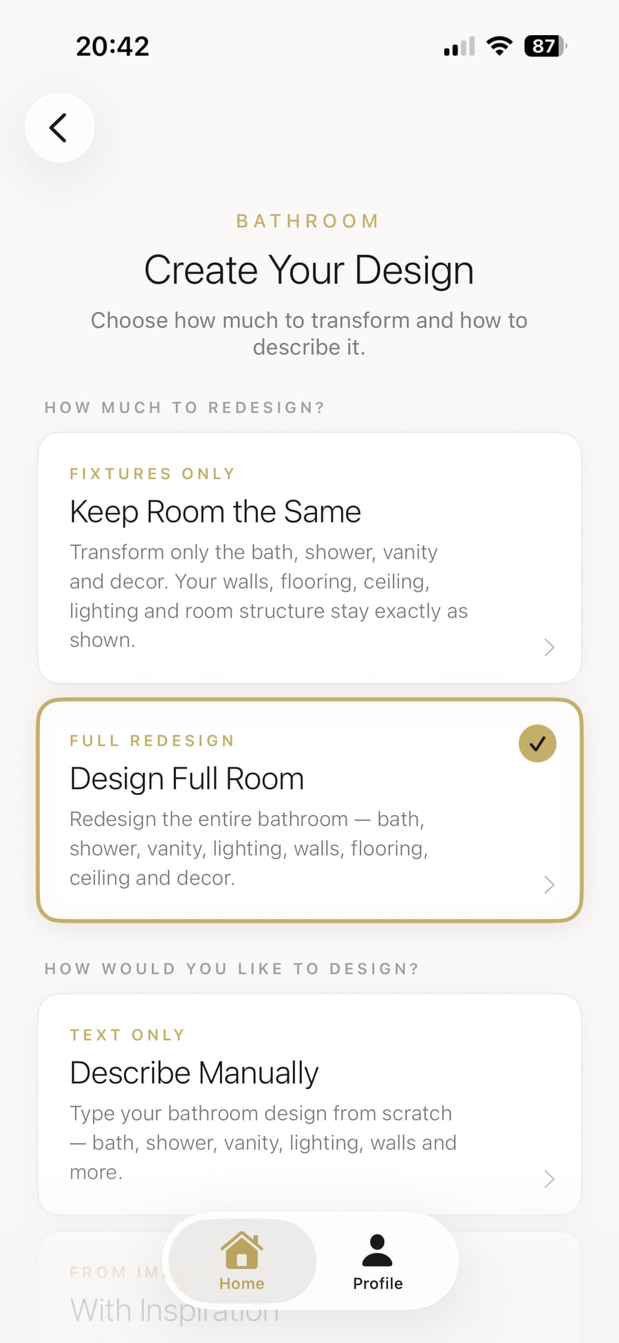 Bespoke bathroom design with the choice between a full room or part room design