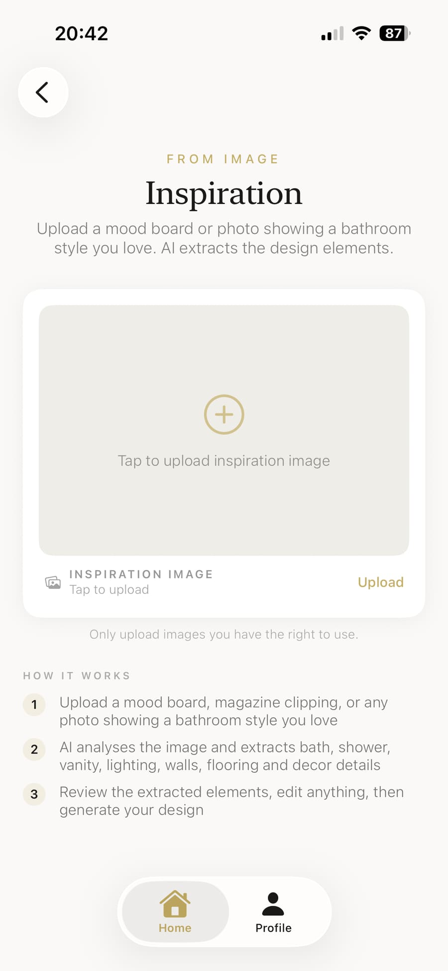 Uploading your inspiration or mood board image