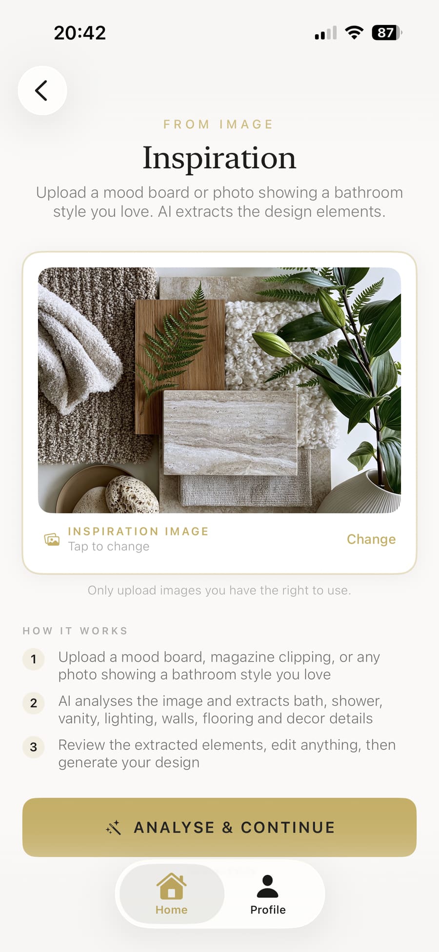 Mood board inspiration uploaded and ready to analyse