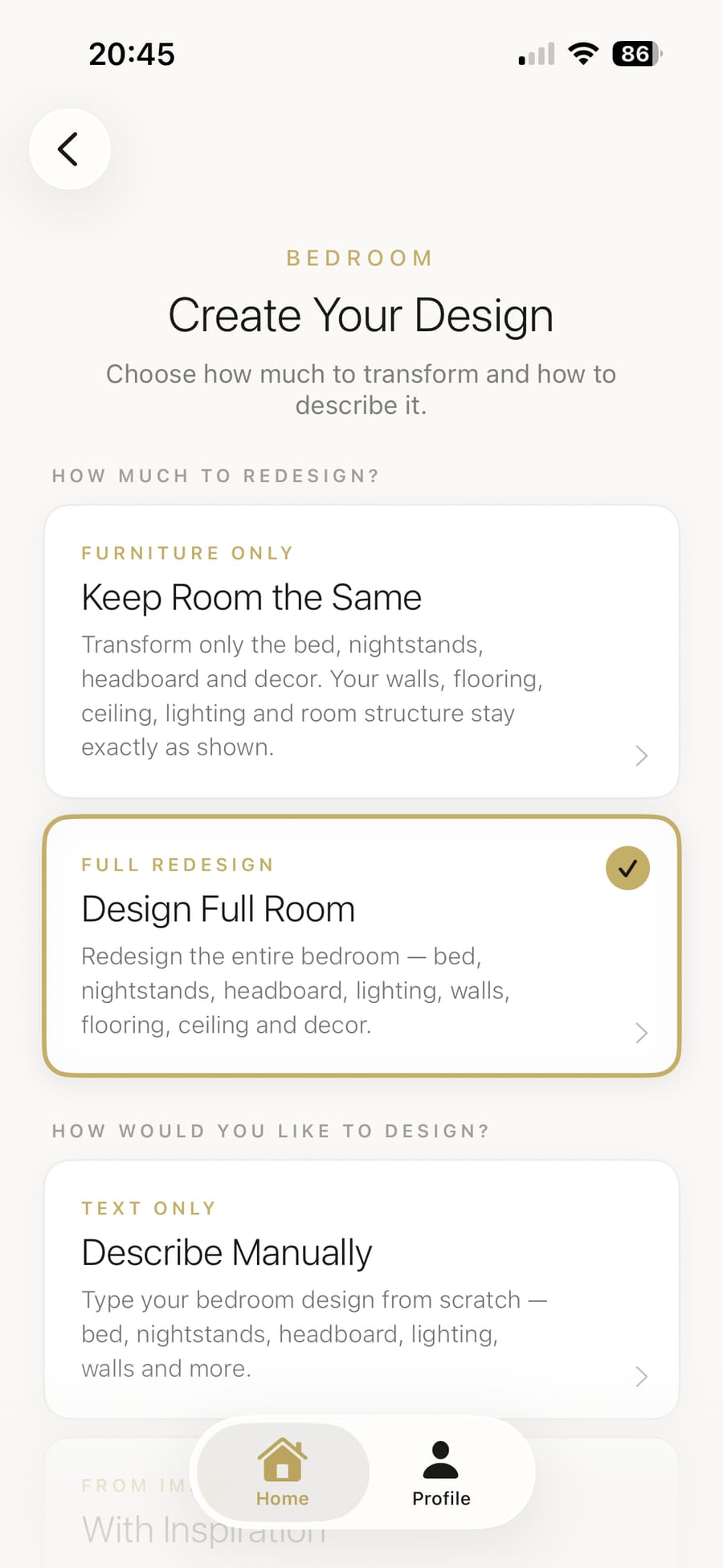 Choosing between changing part of the room or a full room design