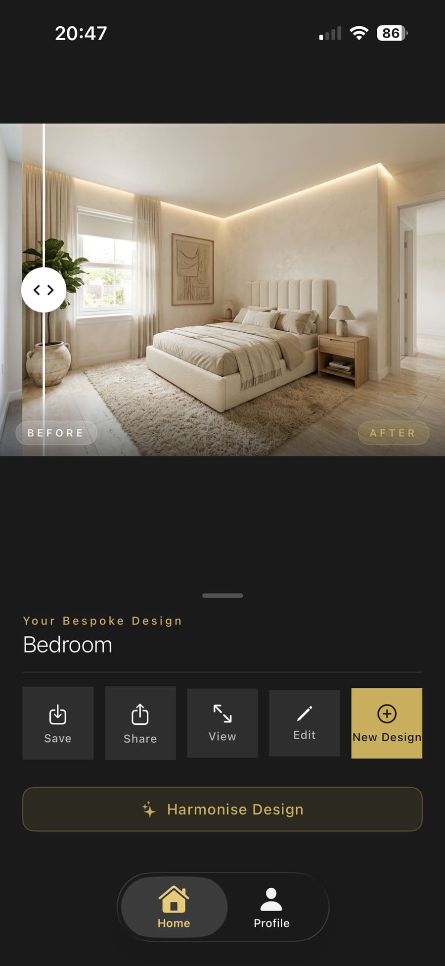 Slider fully to the left showing the complete new bedroom design