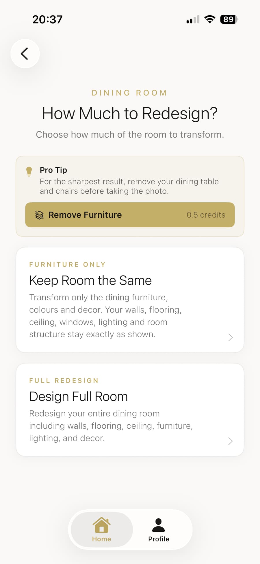 Choosing between designing part of the room or the full room