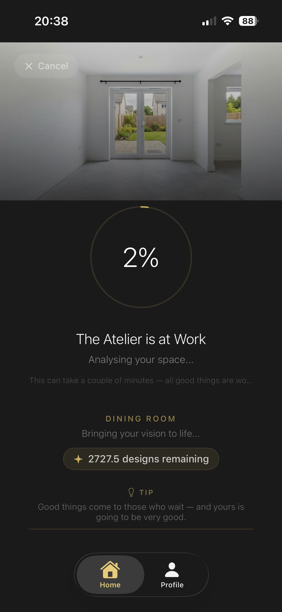 Aspire Interiors app generating the dining room design