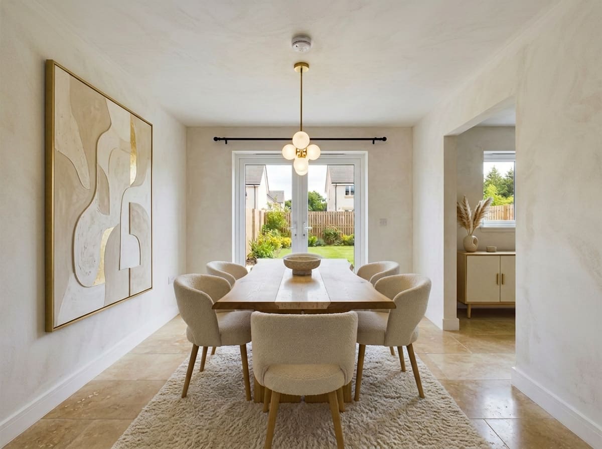 Full landscape download of the dining room design with the piece of art on the wall