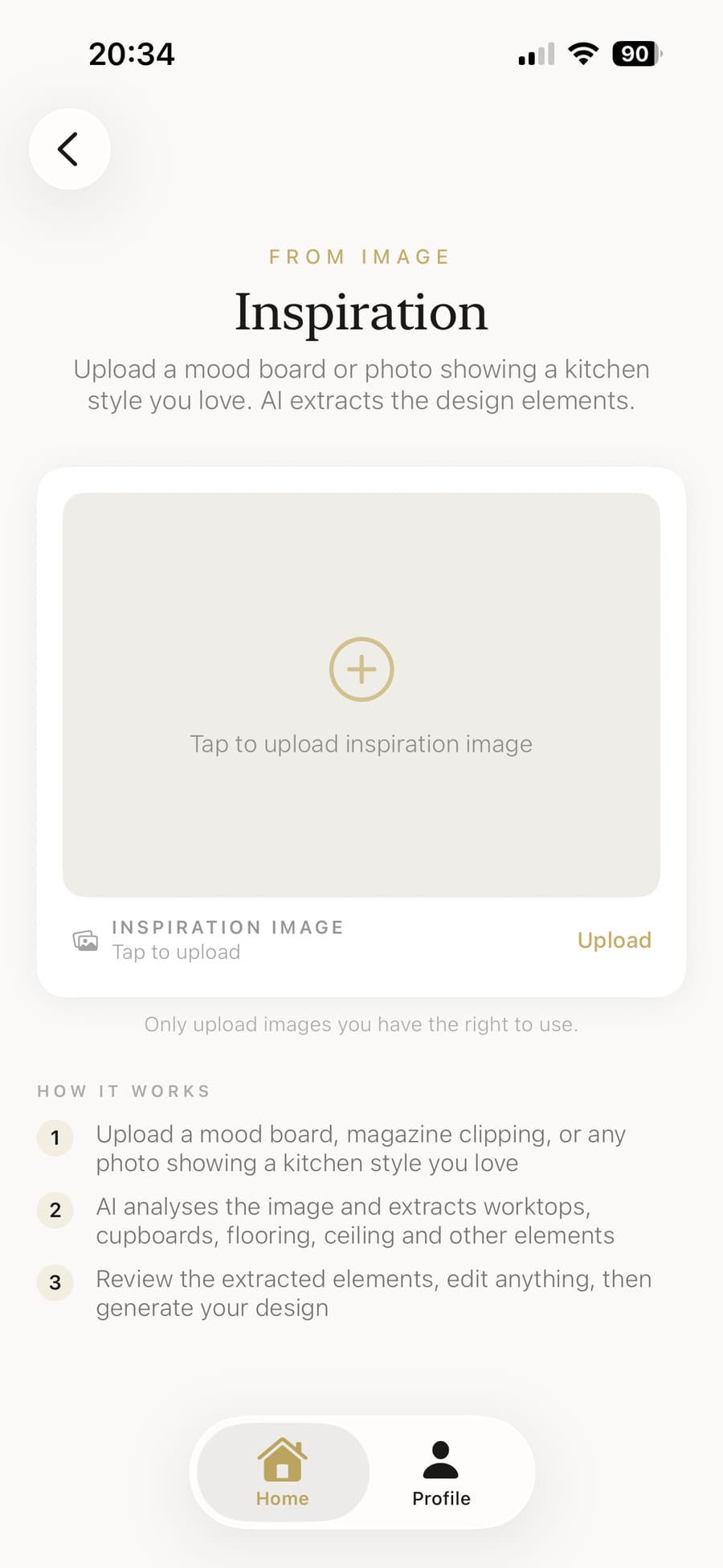Selecting the mood board or inspiration image to upload