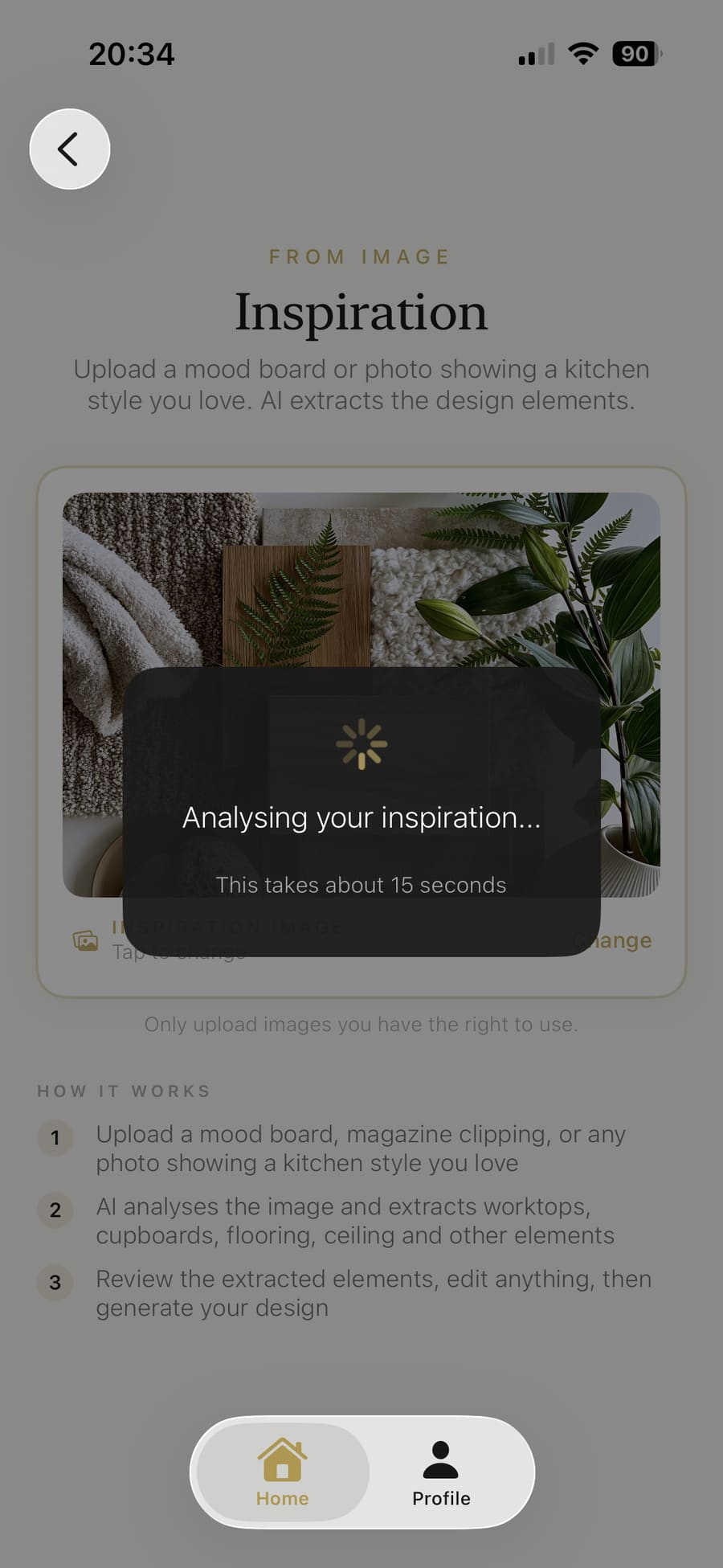 AI analysing the mood board and extracting kitchen design information