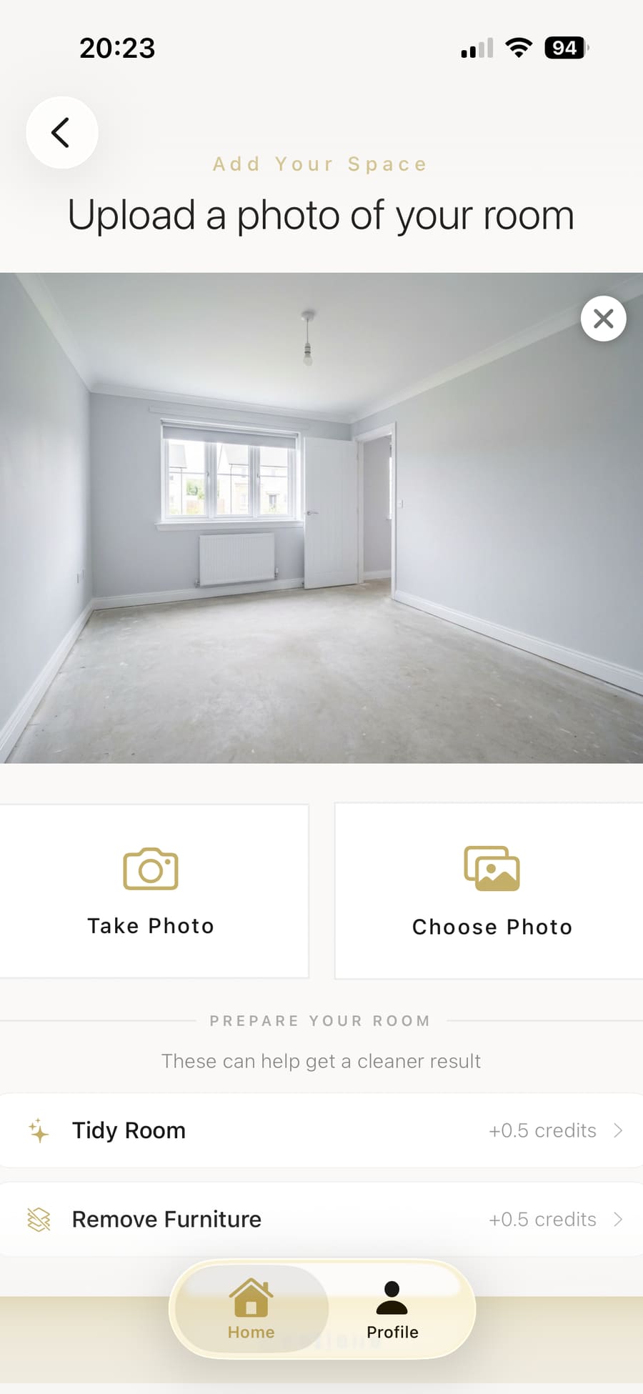 Tidy room and remove furniture options after photo upload