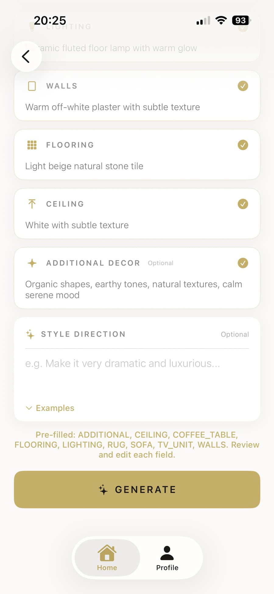 Free-text direction box and generate button