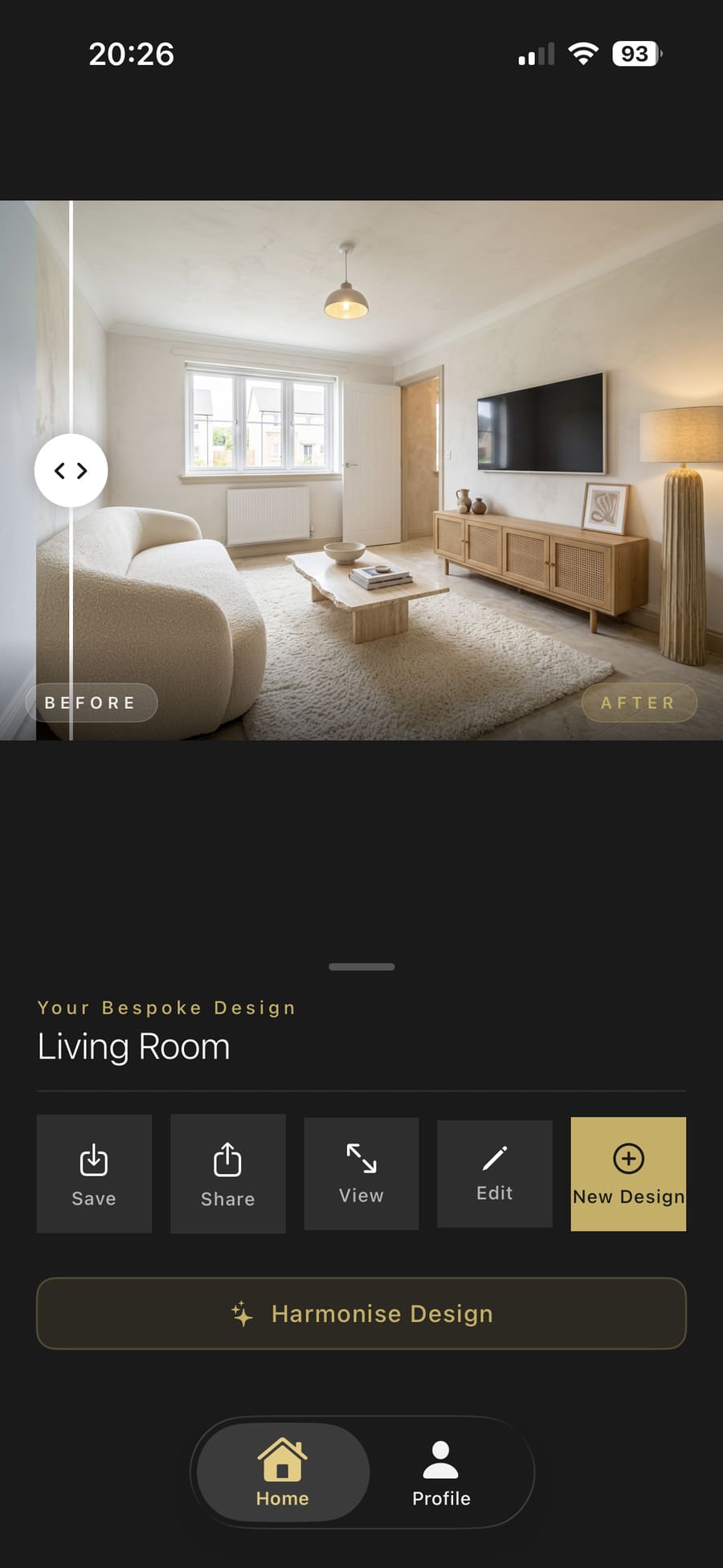 Slider pushed to show the complete new living room design