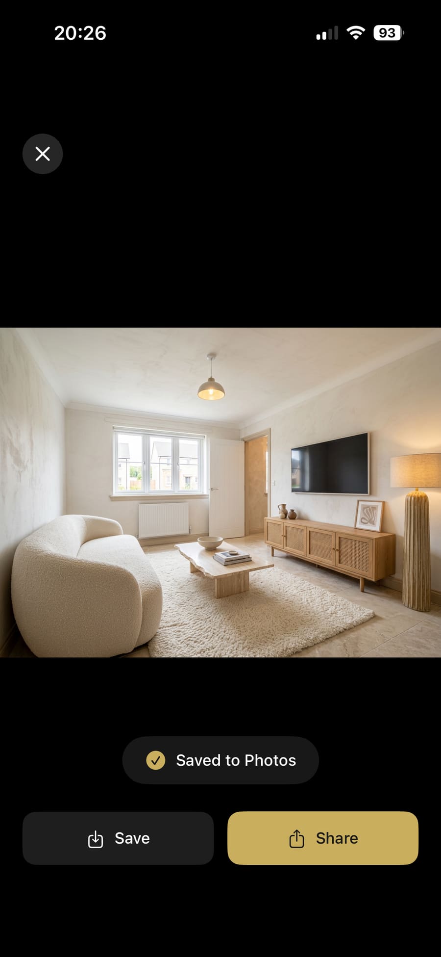 Saving the finished living room design to photos