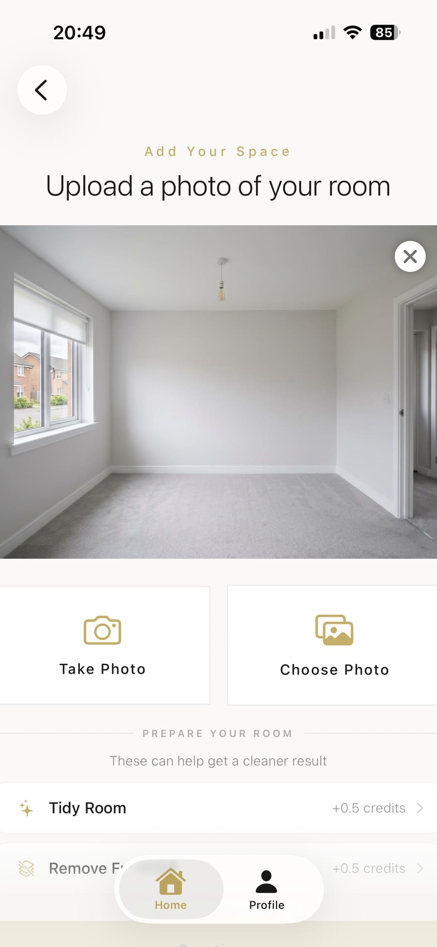 Uploading an image or taking a photo of your room