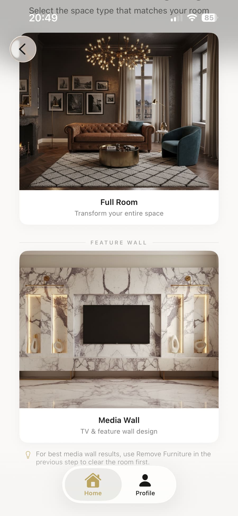 Selecting between full room design and Media Wall — TV and feature wall design