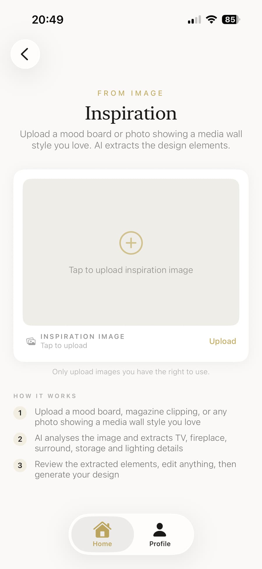 Inspiration selected — upload an image or mood board