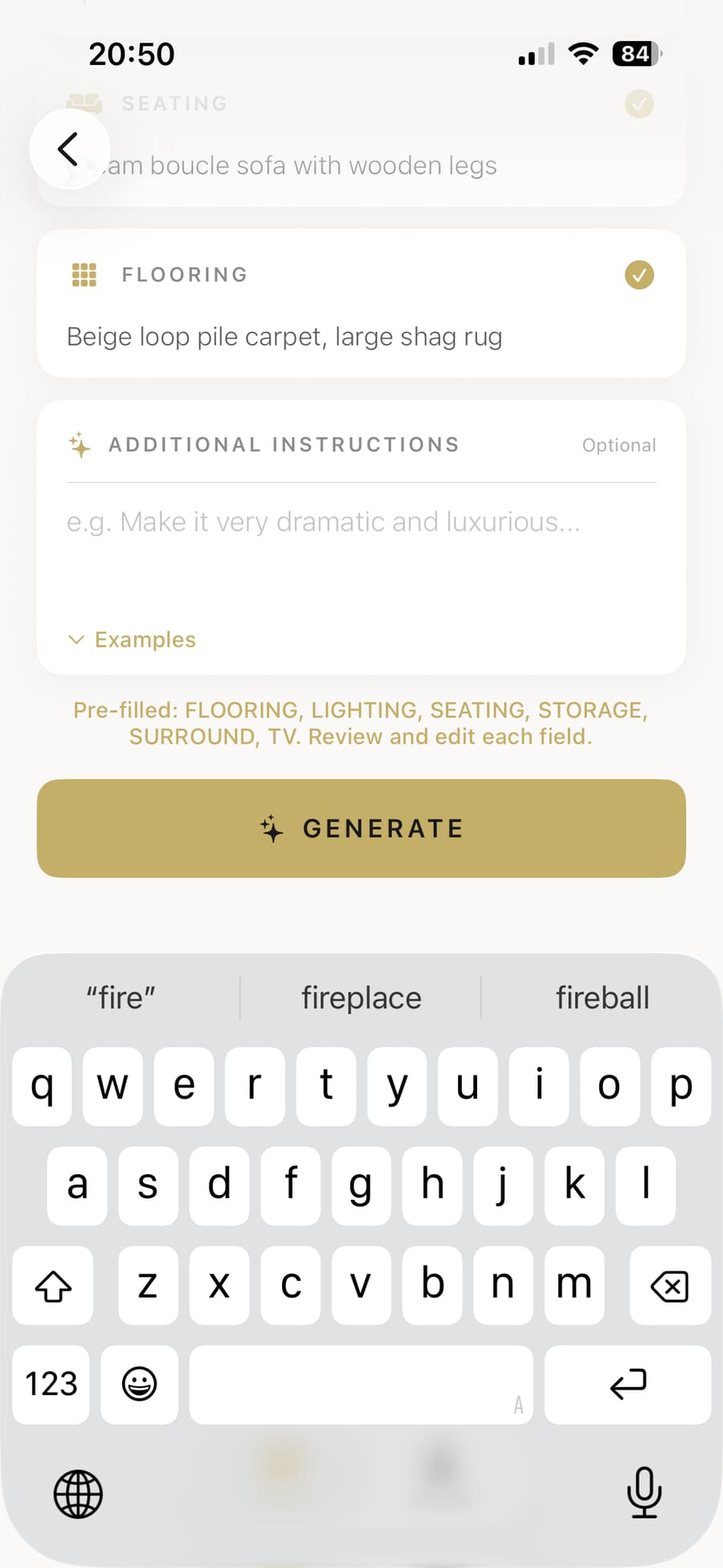More fields populated with the extracted information and the generate button