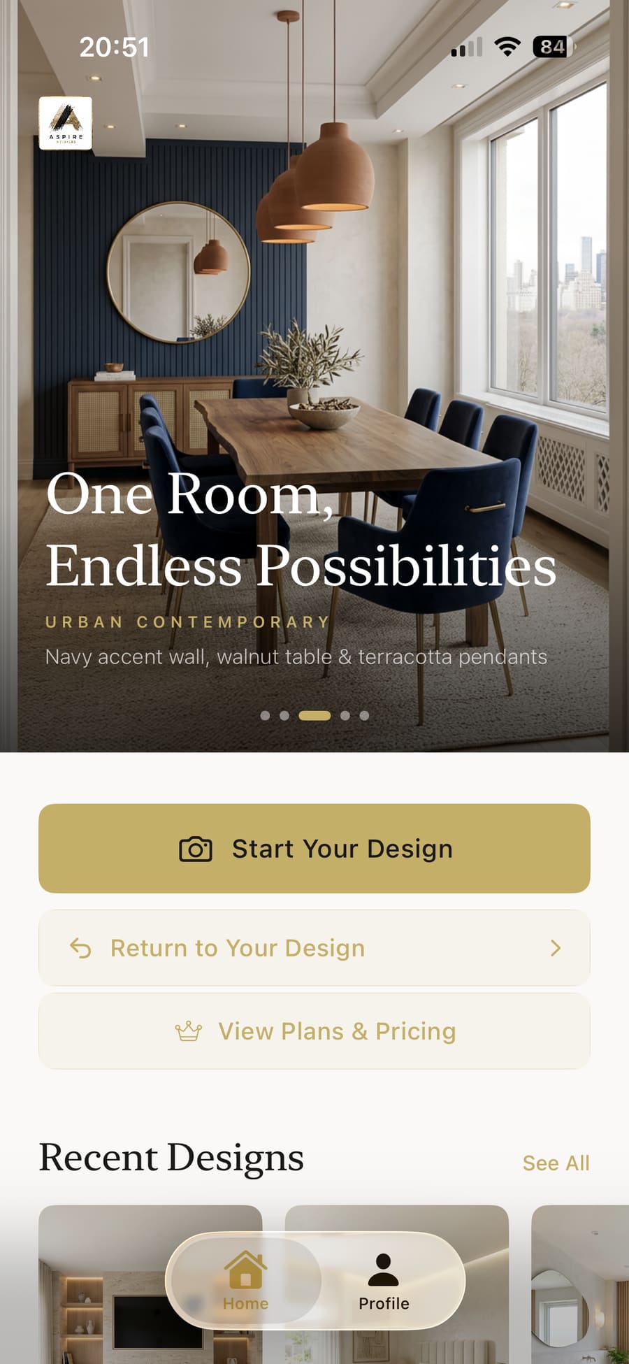 Back to the homepage to start a new design