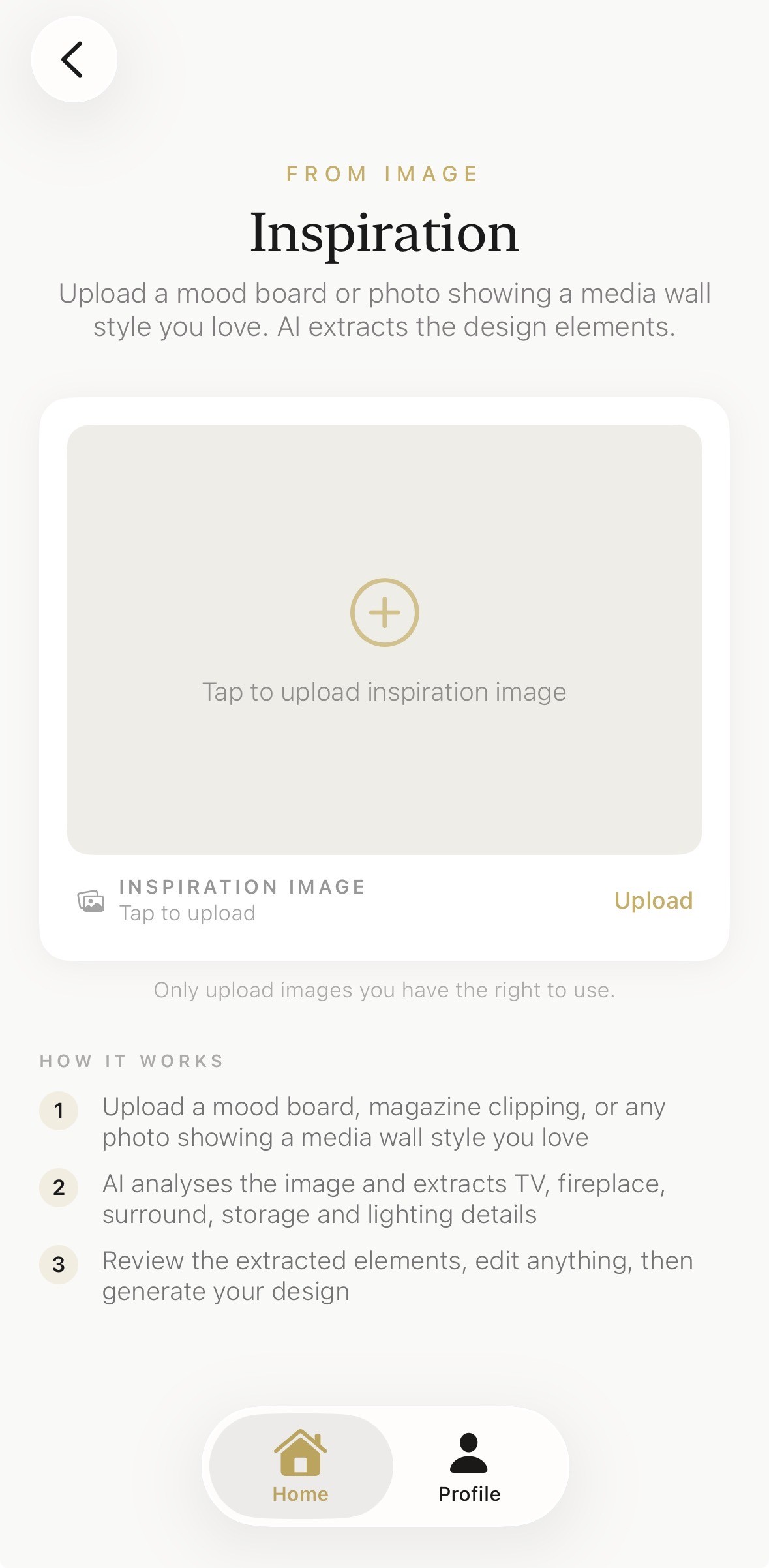 Upload an inspiration photo or mood board to guide your AI room design