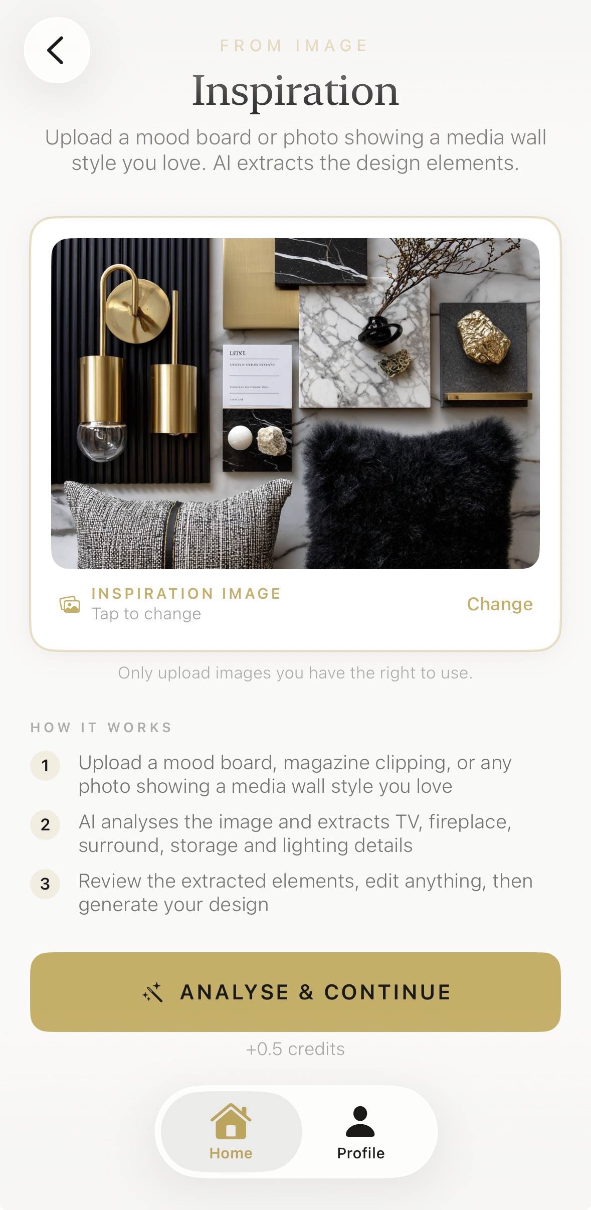 Aspire Interiors app AI analysing an uploaded inspiration image