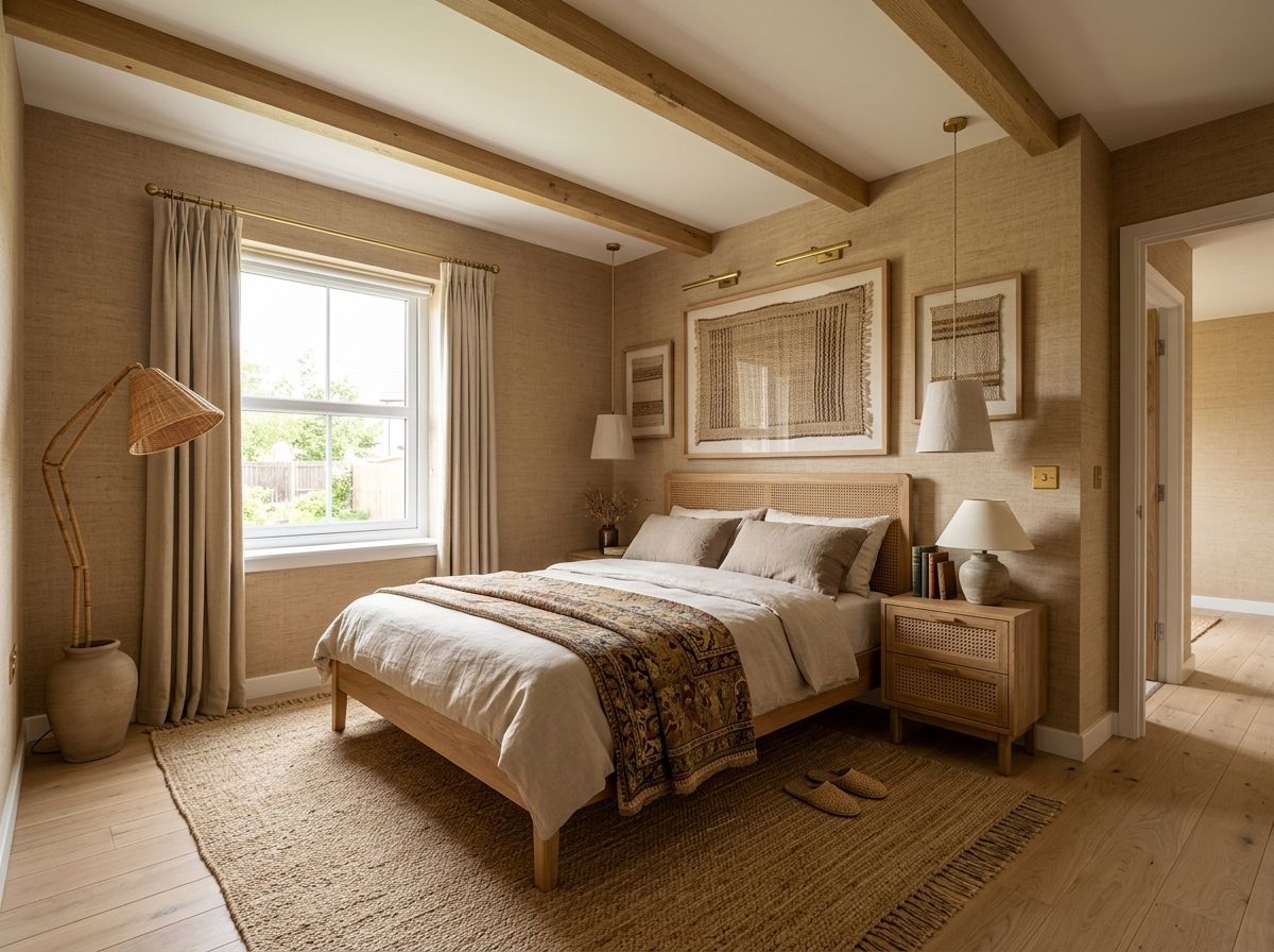 Heritage Weave bedroom: every wall is wearing fabric (before & after)