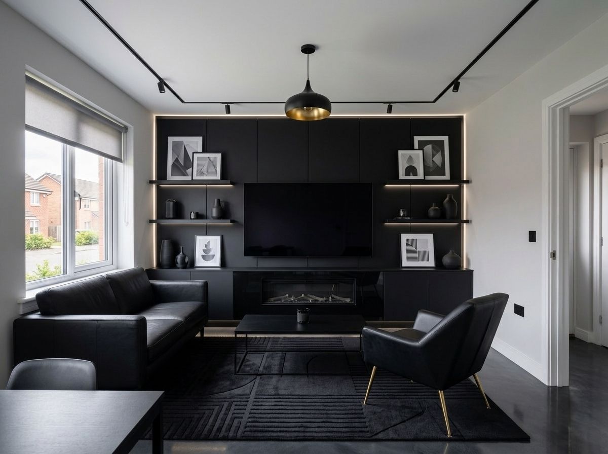 Living room media wall after AI interior design by Aspire Interiors