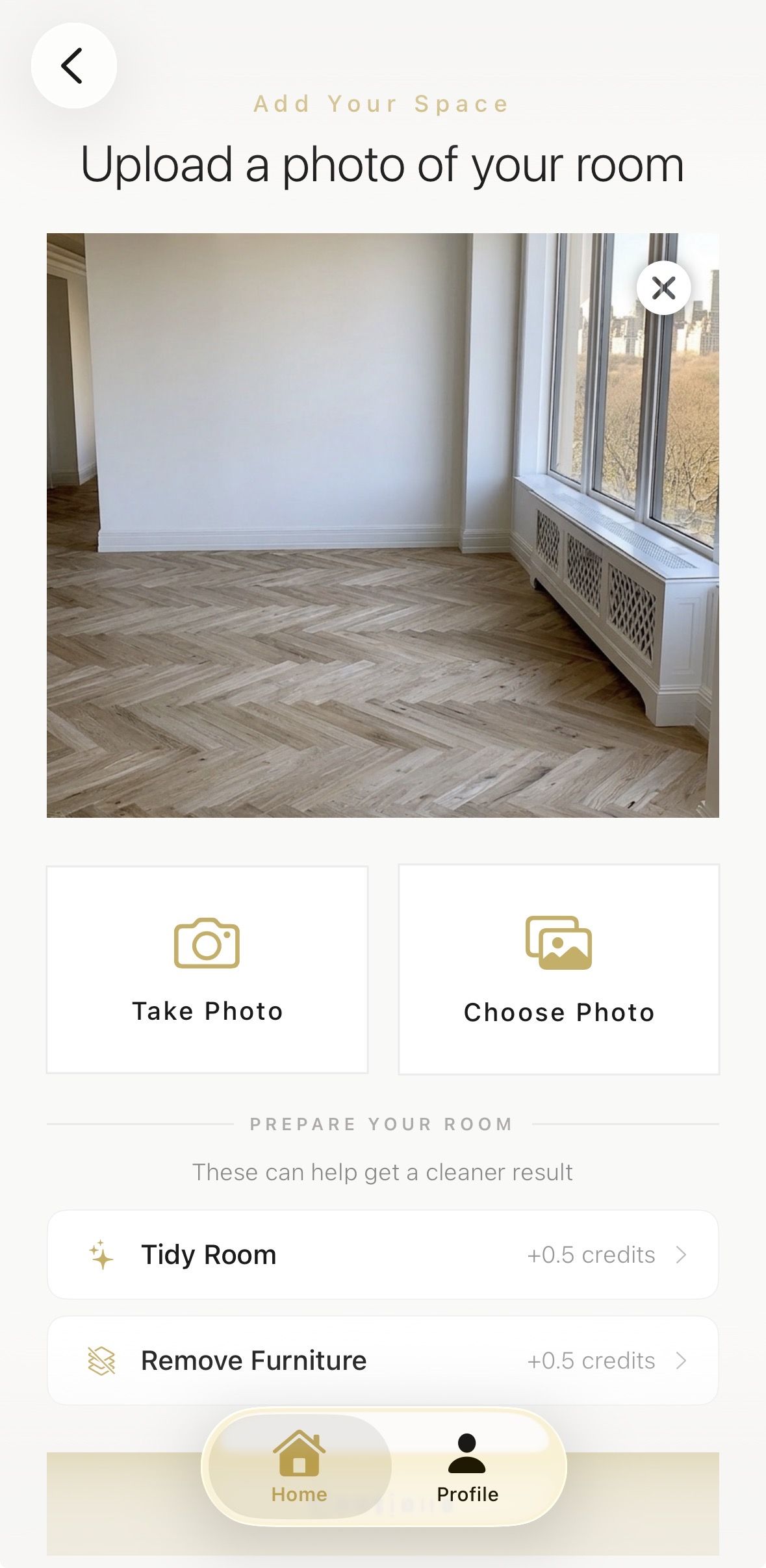Upload or take a photo of your room in the Aspire Interiors app