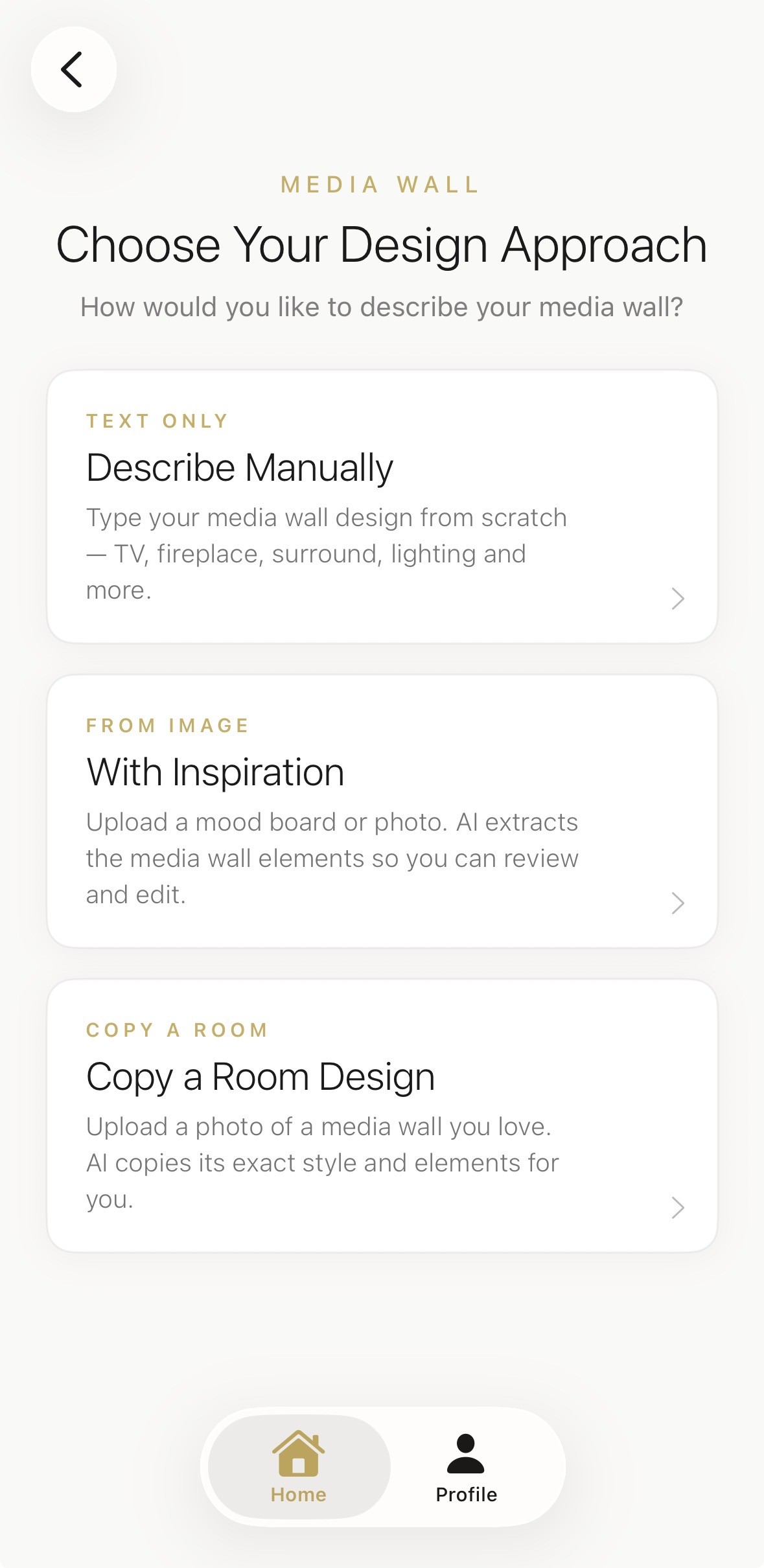 Choose to upload an inspiration image in the Aspire Interiors app