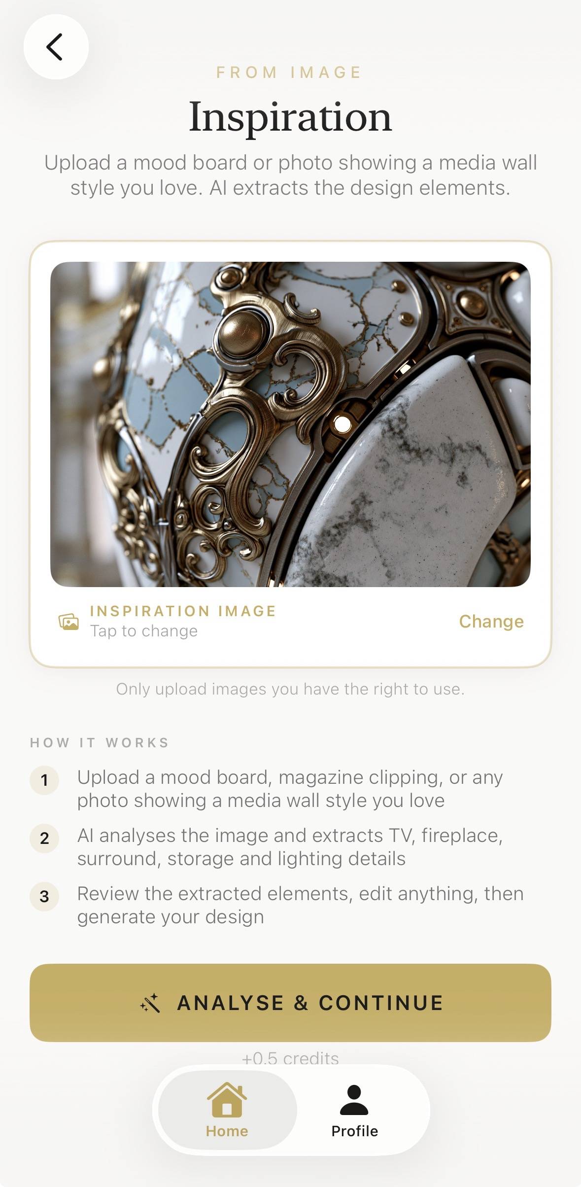 Upload any inspiration photo to guide the AI media wall design